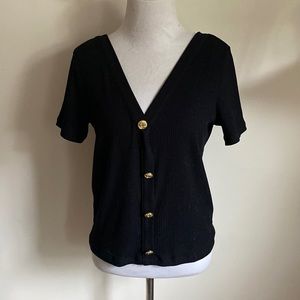 NWOT Zara | V-Neck Button Ribbed Top